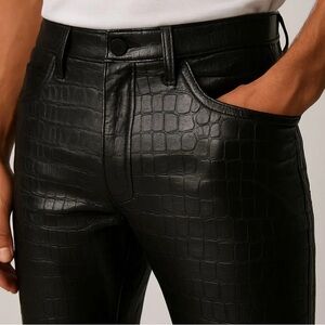 Black Crocodile Pattern Men Jeans